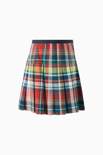 Pleated Madras Skirt in Cotton