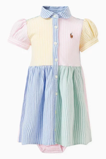 فستان بنمط قميص مقسم بألوان قطن