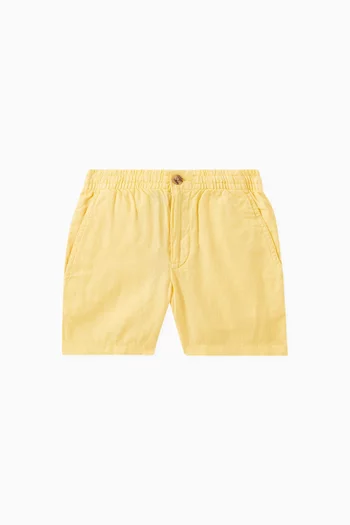 Logo Embroidered Shorts in Linen & Cotton