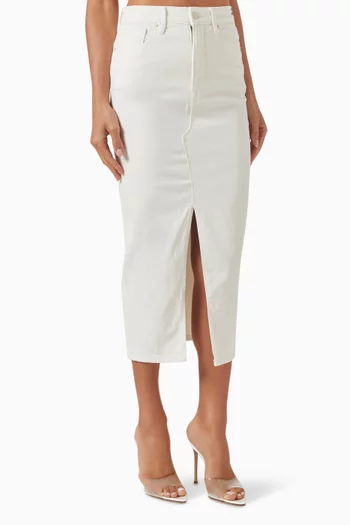 Slit Front Midi Skirt in Cotton-denim