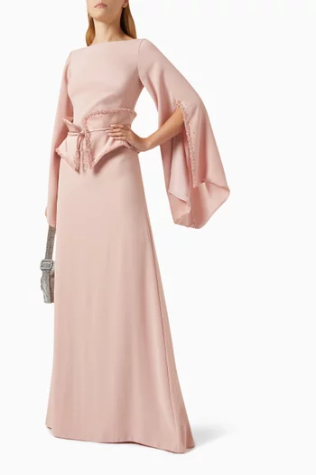 Lost Elbise Belted Maxi Dress in Crepe