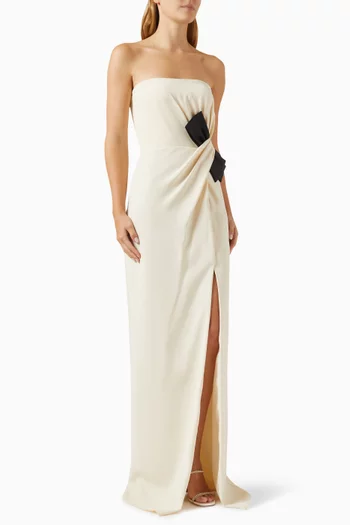 Natalie Strapless Bow Maxi Dress in Crepe