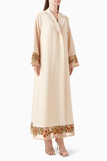 Embroidered-lace Abaya in Polycrepe