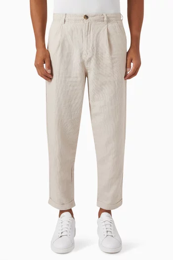 Cropped Relaxed Fit Pants in Linen-blend