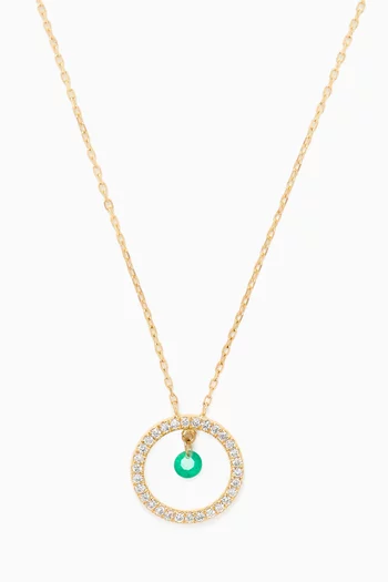 Helios Comic Diamond & Emerald Pendant Necklace in 18kt Gold