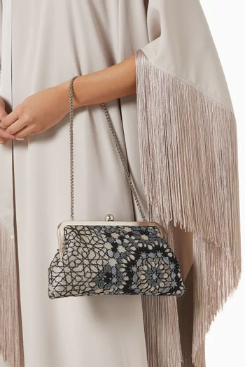 كلاتش بنقشة انثراسايت أرابيسك تويد مطرز بالخرز