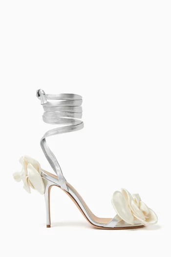 Double Flower 105 Lace-up Sandals in Metallic Leather
