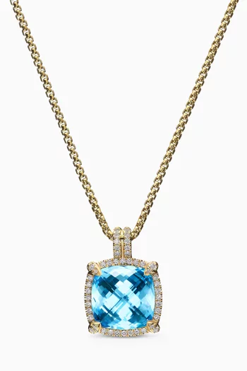 Chatelaine® Diamond & Blue Topaz Necklace in 18kt White Gold
