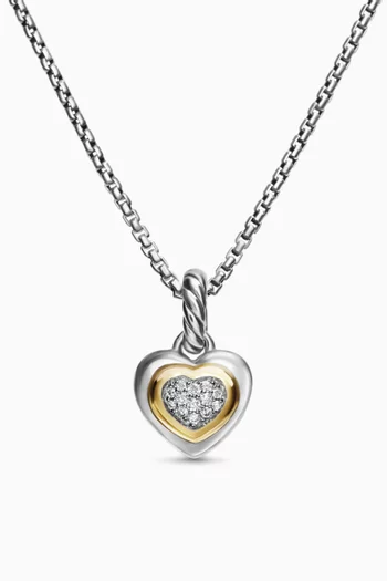 Petite Diamond Heart Pendant in 14kt Yellow Gold and Sterling Silver