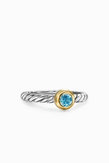 Modern Cable Blue Topaz Ring in Silver & 14kt Gold