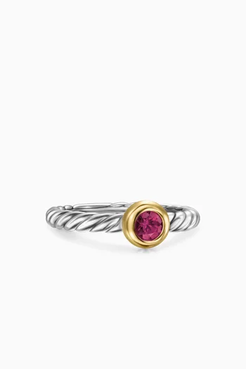 Modern Cable Garnet Ring in Silver & 14kt Gold
