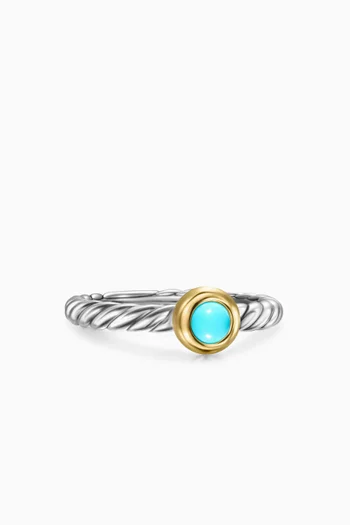 Modern Cable Turquoise Ring in Silver & 14kt Gold