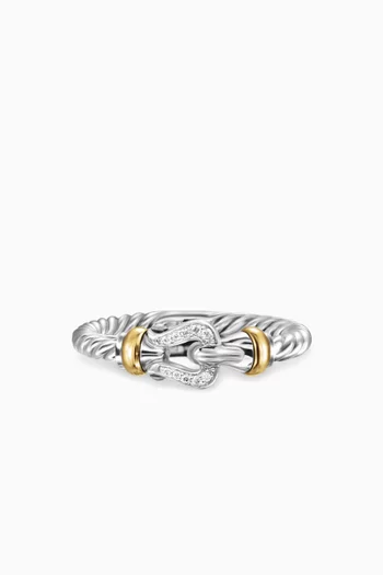 Petite Diamond Buckle Ring in Silver & 18kt Gold