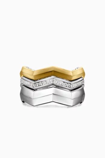 Stax Three-row Diamond Ring in Silver & 18kt Gold