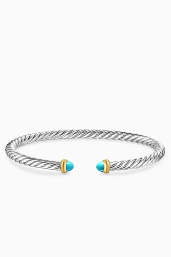 Modern Cable Turquoise Bracelet in Silver & 14kt Gold