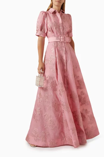 Annette Buttoned Gown in Metallic Brocade