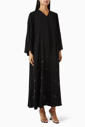 Butterfly Bead Embroidered Abaya in Nada