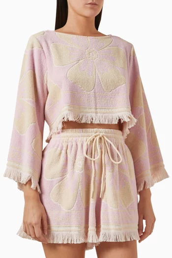 Fringe-trim Crop Top in Cotton