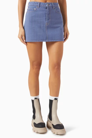 Stripe Overdyed Mini Skirt in Denim