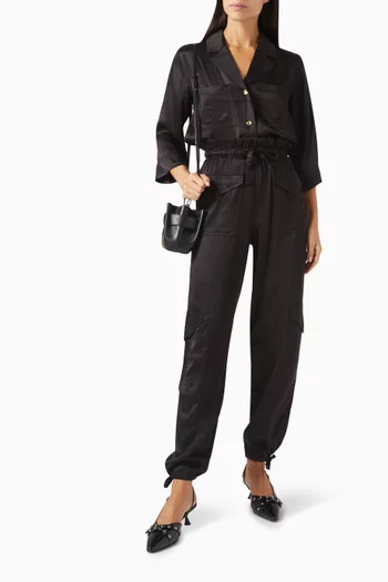 Drawstring Pocket Pants in Washed Satin