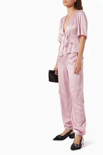 Washed Cargo Pants in Satin