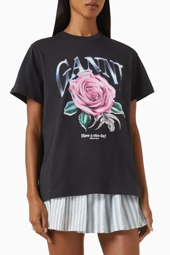 Rose-print Relaxed T-shirt in Organic Cotton-jersey
