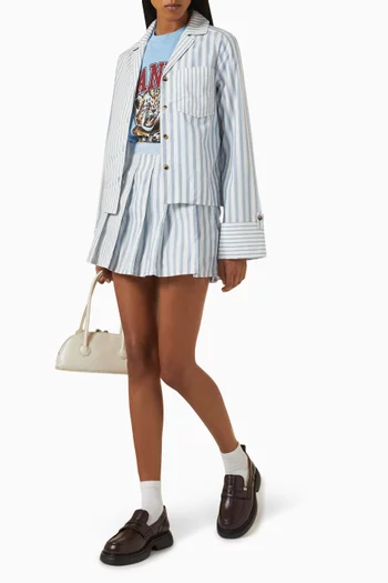 Striped Pleated Mini Skirt in Organic Cotton-poplin