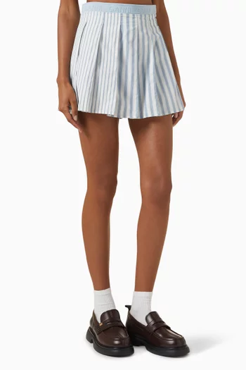 Striped Pleated Mini Skirt in Organic Cotton-poplin