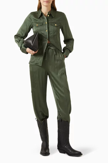 Elasticated-waist Pants in Satin