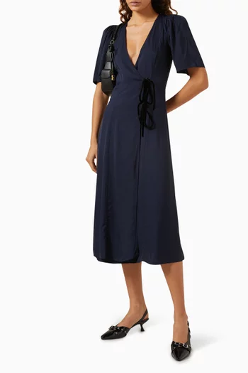 Wrap Midi Dress in Viscose-twill