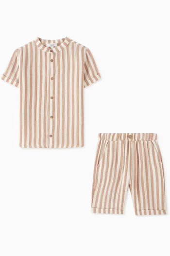 Striped Shirt and Shorts Set in Linen