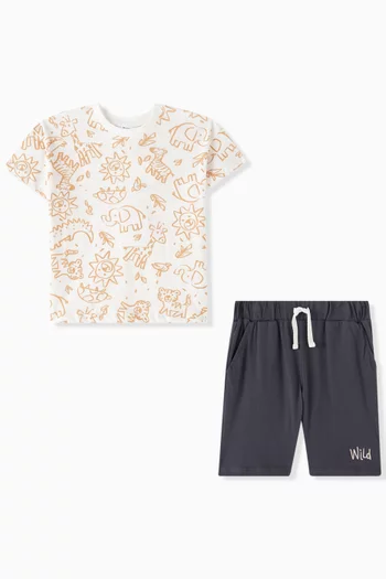 All-over Animal Print T-shirt & Shorts Set