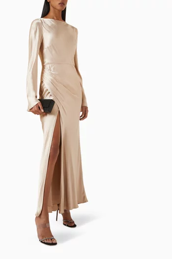 La Lune Gathered Maxi Dress in Satin