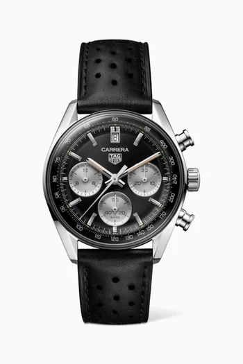 Carrera Automatic Chronograph Steel & Leather Watch, 39mm