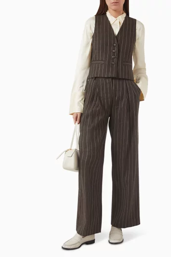 Enzo Striped Wide-leg Pants in Linen-blend