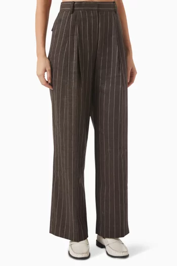 Enzo Striped Wide-leg Pants in Linen-blend