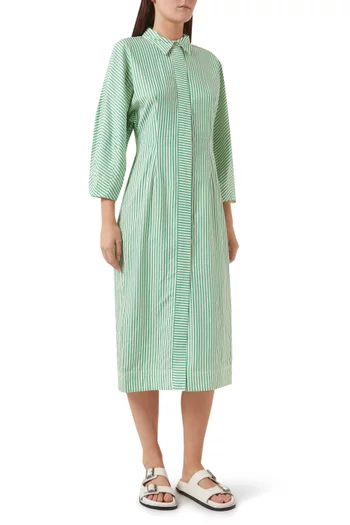 Laurie Striped Midi Dress in Cotton-blend