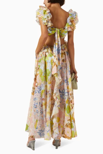 Pop Ruffle Sleeve Midi Dress in Cotton