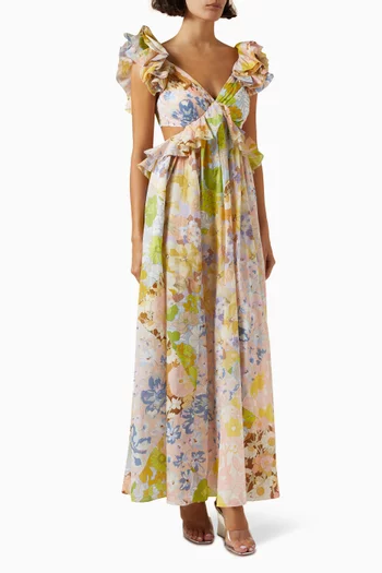 Pop Ruffle Sleeve Midi Dress in Cotton