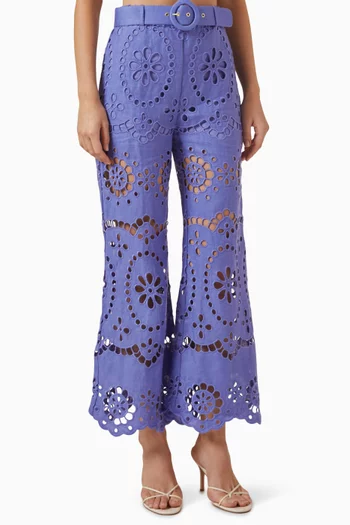 Pop Embroidered Crop Pants in Linen
