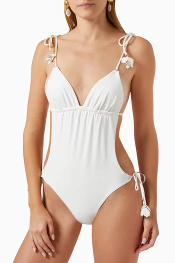 Pop Flower Trim One-piece Swimsuit in Italian Lycra