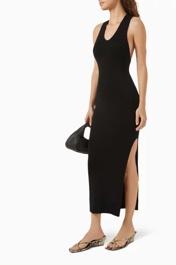 Plunge-neck Knit Midi Dress in Tencel Blend