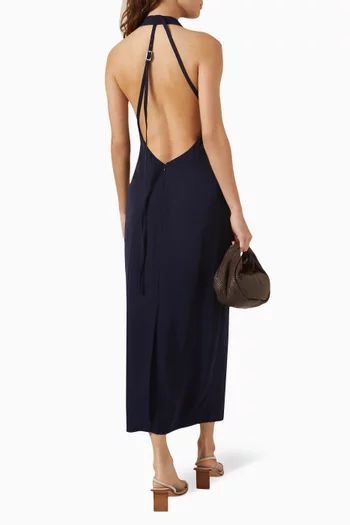 Belted-back Midi Dress in Viscose Twill