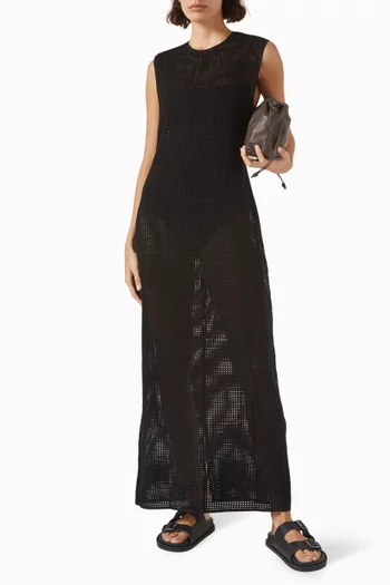 Sleeveless Grid Maxi Dress in Cotton