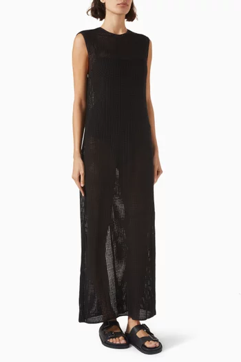 Sleeveless Grid Maxi Dress in Cotton