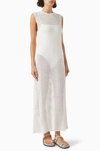 Sleeveless Grid Maxi Dress in Cotton
