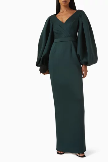 Off-shoulder Column Gown in Scuba