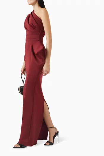 One-shoulder Draped Column Gown in Scuba