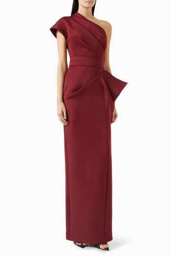One-shoulder Draped Column Gown in Scuba