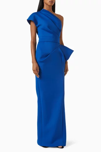 One-shoulder Draped Column Gown in Scuba